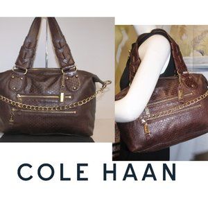 Cole Haan Brown Leather Tote with Gold Chain Detail